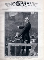 Arthur James Balfour (1848-1930) politico e statista britannico che parla nella sala d